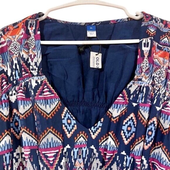 Old Navy Multicolor Aztec Print Blouse Waist Defined With Dolman Sleeve Size XL - Picture 5 of 11